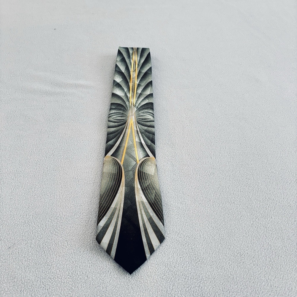 Jordan Craig Green Silver Silk Woven Men's Pointed Necktie Tie Art Deco 4"/58"